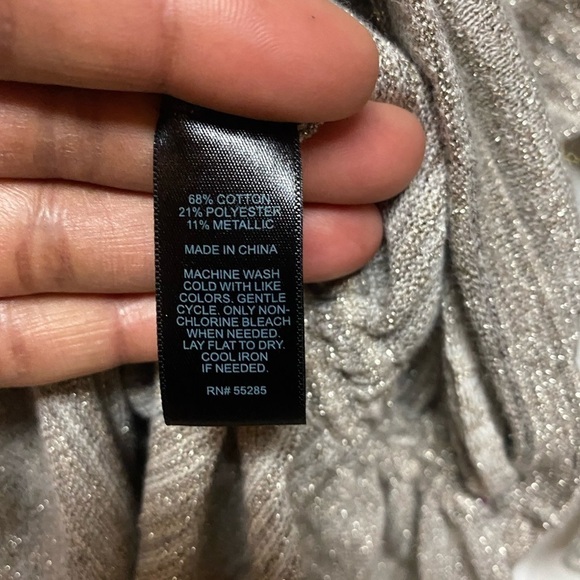 Express Sz Med Light Weight Sweater Gray Tie Scrunch Side 3/4 Sleeve Metallic. - Picture 5 of 10